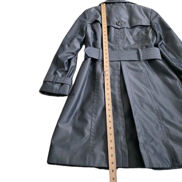 London Fog Trench Coat Womens PS Gray Metallic Pockets Belt Buttons Detach Liner - Picture 7 of 16